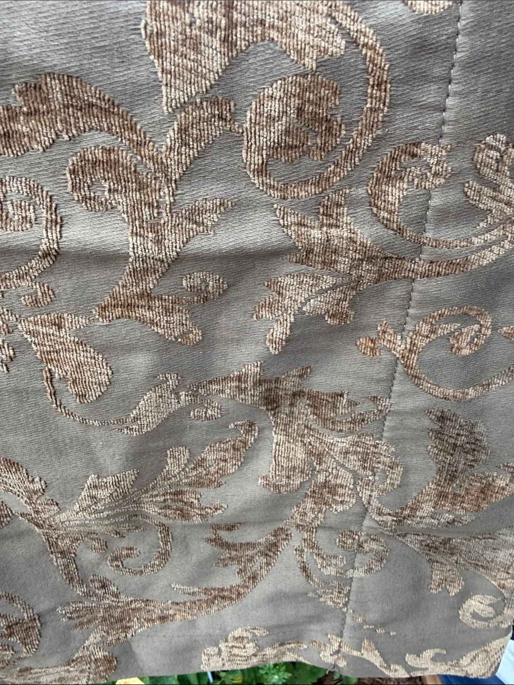 Neutral Scroll Jacquard Curtain Panel in Taupe and Champagne 2 panels included
